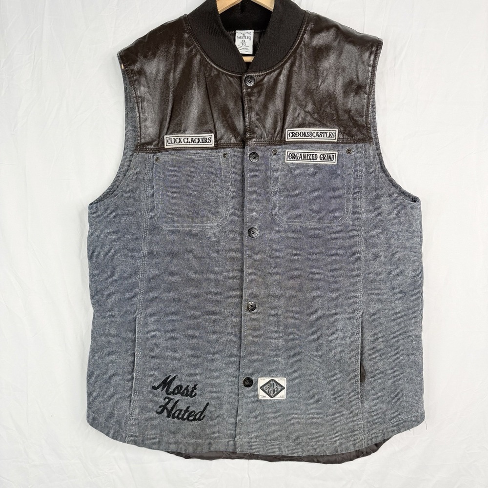 Crooks & Castles Men's Varsity Vest Quilt Motorcycle/Streetwear Vest XL VINTAGE